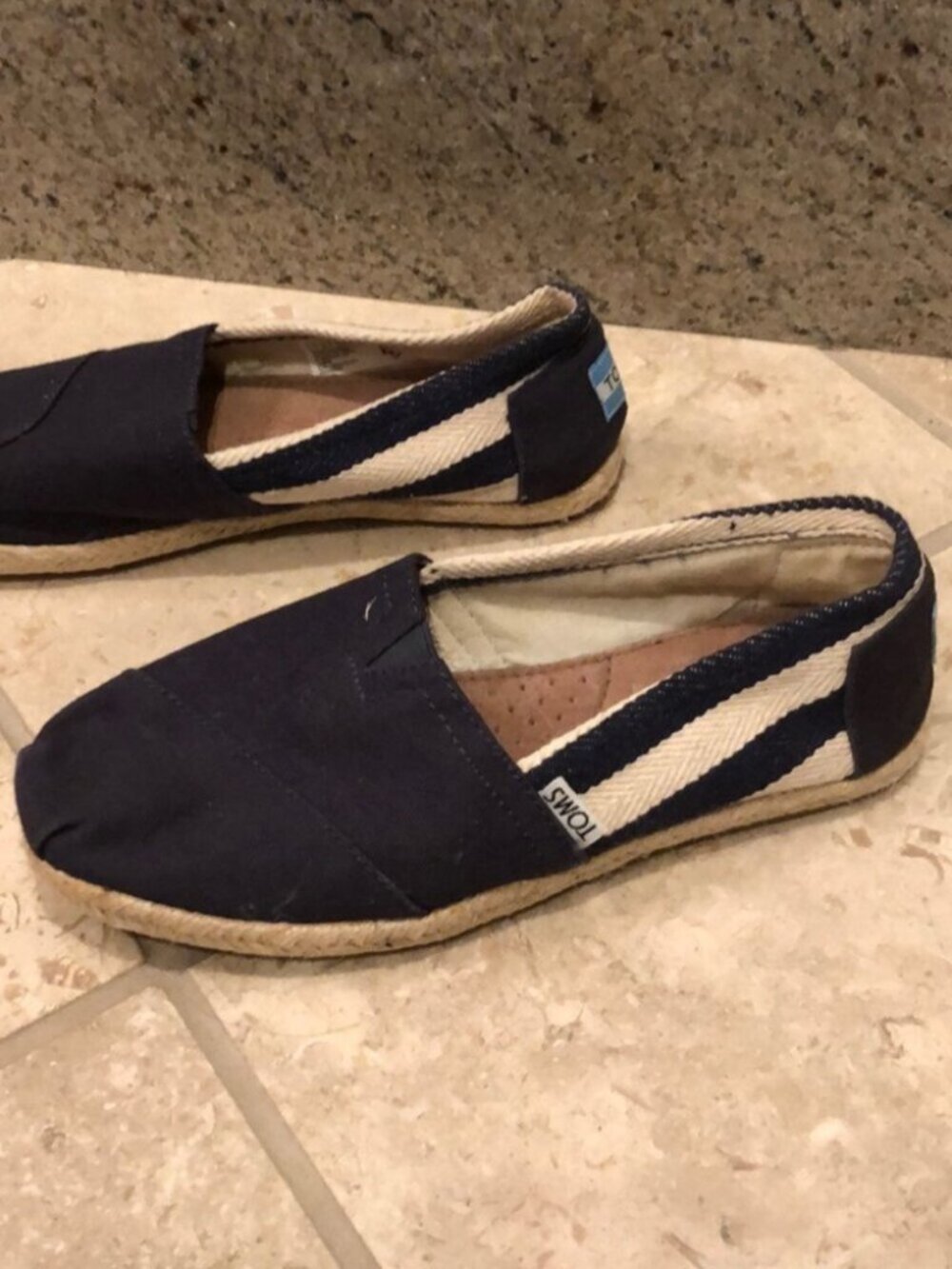 Toms woven canvas nautical stripe jute minimal slip on flat slipper espadrille